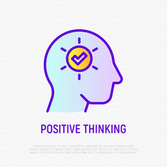 Positive thinking: check mark in human head. Mental health. Modern vector illustration.
