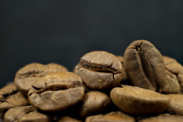 Roasted coffee beans in close up