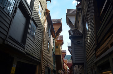 View of historical buildings of Bergen, Norway. 