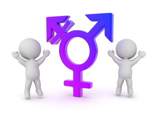 3D Character are happy next to transgender sign