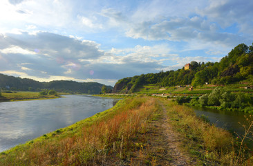 Obraz premium River Elbe with vineyards near the german town of Meissen
