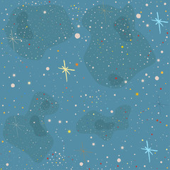 Naklejka premium Seamless Pattern with stars and bright shiny stars on blue background