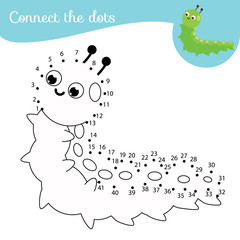 Funny caterpillar. Dot to dot by numbers activity for kids and toddlers. Children educational game