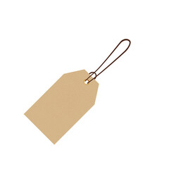 Blank gift box tag or sale shopping label with rope. Brown paper kraft realistic material. Empty organic style sticker. Design isolated - obrazy, fototapety, plakaty