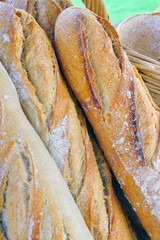 Basket of freshly baked baguettes