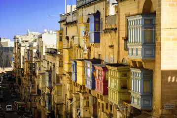 Fototapeta na wymiar Colorful traditional Maltese balconies