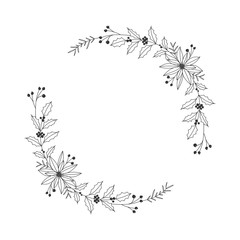Christmas floral hand drawn wreath on white background - 299342568