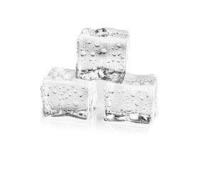 ice cubes reflection on white background.