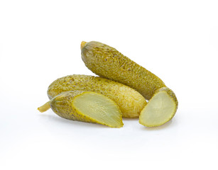 Marinated pickled cucumber isolated on white background