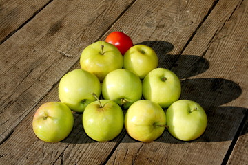 Billiards and pyramid of apples.