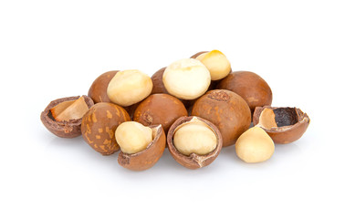 Macadamia nut on white background