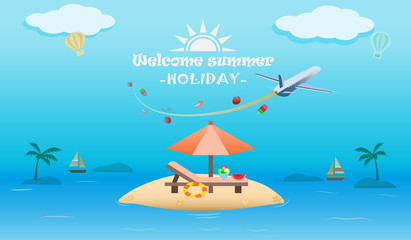 Fototapeta na wymiar Vector of summer beach activity concept, welcome to holiday summer