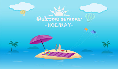 Vector of summer beach activity concept, welcome to holiday summer