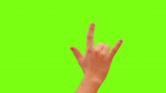 Green Screen Caucasian Hand Making Sign of The Horns, or Signing "I Love You" in Sign Language