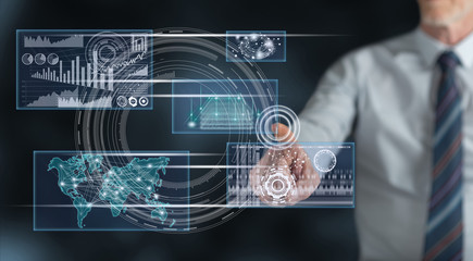 Man touching a business digital interface concept