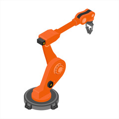 Robotic arm isolated on white background isometric view.
