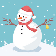 Merry Christmas card of snowman with bells