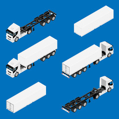 Vector semi trailer truck isometric view isolated on white background. © viktorijareut