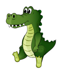 Friendly cute cartoon green alligator, funny wild animal, isolated on white background.