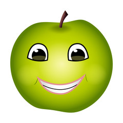 Friendly cute cartoon green apple isolated on white background. Flat style.