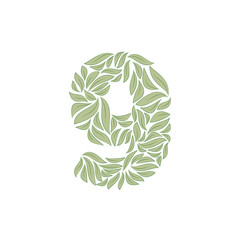 Ornamental number 9 isolated on white background on white. Vector illustration