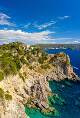 Aerial view mediterranean island with monastery Greece