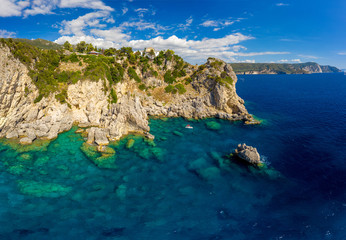 Aerial mediterranean landscape with torquoise sea