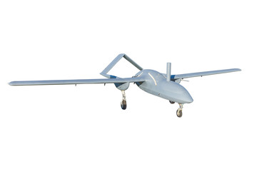 Military combat UAV drone isolated on white background.