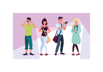Naklejka premium Woman and man taking picture vector design