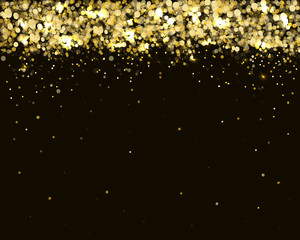 Fototapeta na wymiar Christmas background, shining glitter golden bokeh on black 