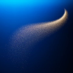 Gold starry glitter trail effect on blue background. EPS 10 © artifex.orlova