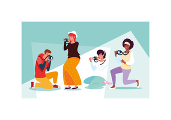 Woman and man taking picture vector design