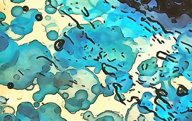 Grunge watercolor splashes and spots. Abstract paint background in dirty style. Chaotic colors painting on vintage paper.