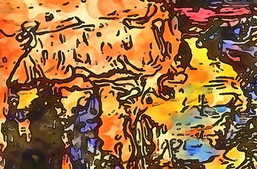 Grunge watercolor splashes and spots. Abstract paint background in dirty style. Chaotic colors painting on vintage paper.