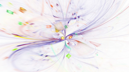 Abstract holiday background with blurred rays and sparkles. Fantastic rainbow light effect. Digital fractal art. 3d rendering.