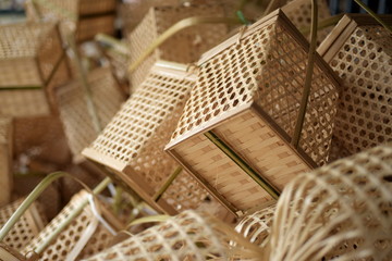 Fototapeta na wymiar Wickerwork made of bamboo on the market place