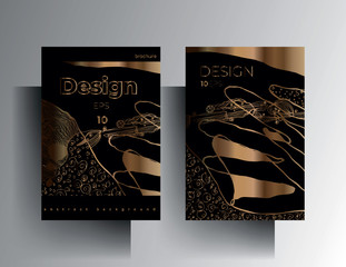 Set of design templates for cover, brochure, poster, card, background. Gold texture on a black background is manually drawn. Vector 10 EPS. A4 format.