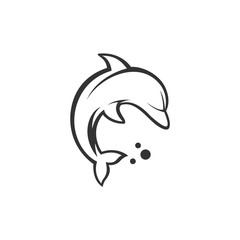 Fototapeta premium Dolphin fish animal sea fishing, fish friendly minimalist logo design icon, smart fish