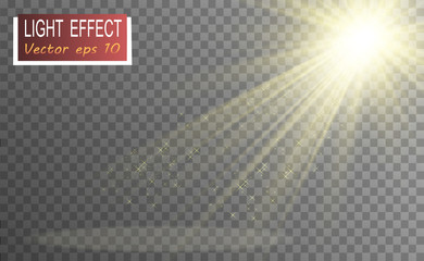 Special lens flash, light effect. The flash flashes rays and searchlight. illust.White glowing light. Beautiful star Light from the rays. The sun is backlit. Bright beautiful star. Sunlight. Glare.