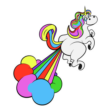 Funny Unicorn horse with rainbows fart and get flying, start-up business mascot characters cartoon vector