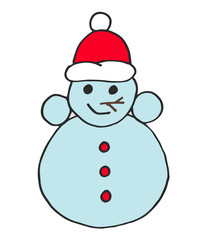 Vector hand drawn Christmas doodle funny snowman. Cute hand drawn childish holiday illustration