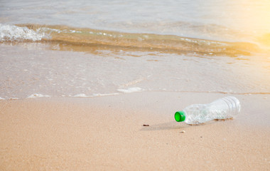 Plastic water bottles pollution in ocean (Environment concept)