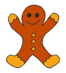 Obraz premium Christmas hand drawn gingerbread man vector illustration isolated on white background. new year symbol.