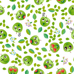 Cute seamless pattern with cartoon emoji fruits