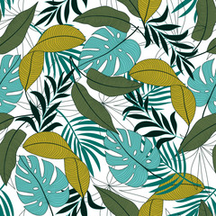 Original seamless tropical pattern in bright colors on a delicate background. Jungle leaf seamless vector floral pattern background.