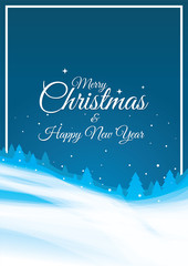 Blue christmas night theme for christmas card with smooth snow ground with falling snow