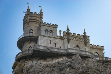 Fototapeta na wymiar Castle of Swallow's Nest on the top of Aurora Cliff in Crimea