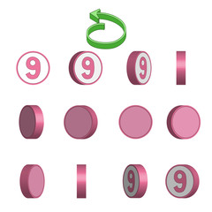 Number 9 in circle rotation sequence sprite sheet on white background. Vector illustration
