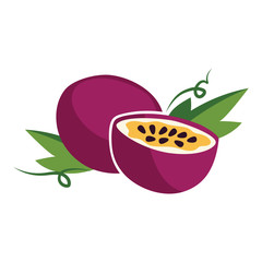Flat style passionfruit on white background. Healthy fruit.