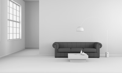 colored sofa in living room without colors - 3D Illustration